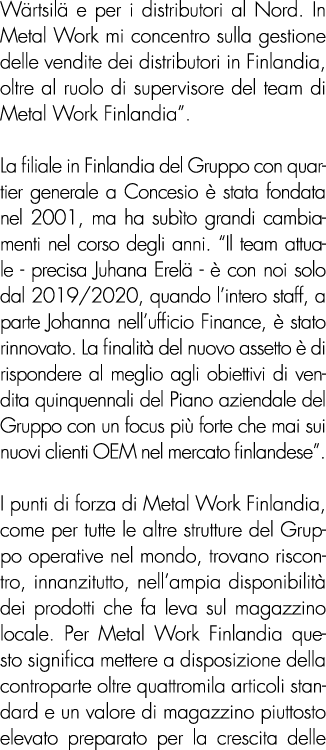 W rtsil e per i distributori al Nord. In Metal Work mi concentro sulla gestione delle vendite dei distributori in Fi...